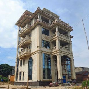 西藏 黄金麻花岗岩石材别墅外墙干挂搭配（雕花栏杆花瓶柱门楼罗马柱）