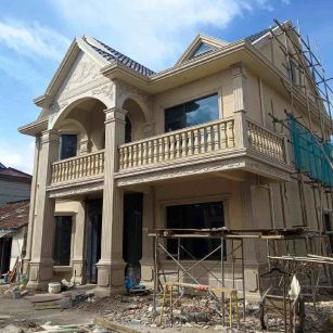 西藏 黄金麻花岗岩石材私人别墅雕花门楼柱阳台栏杆