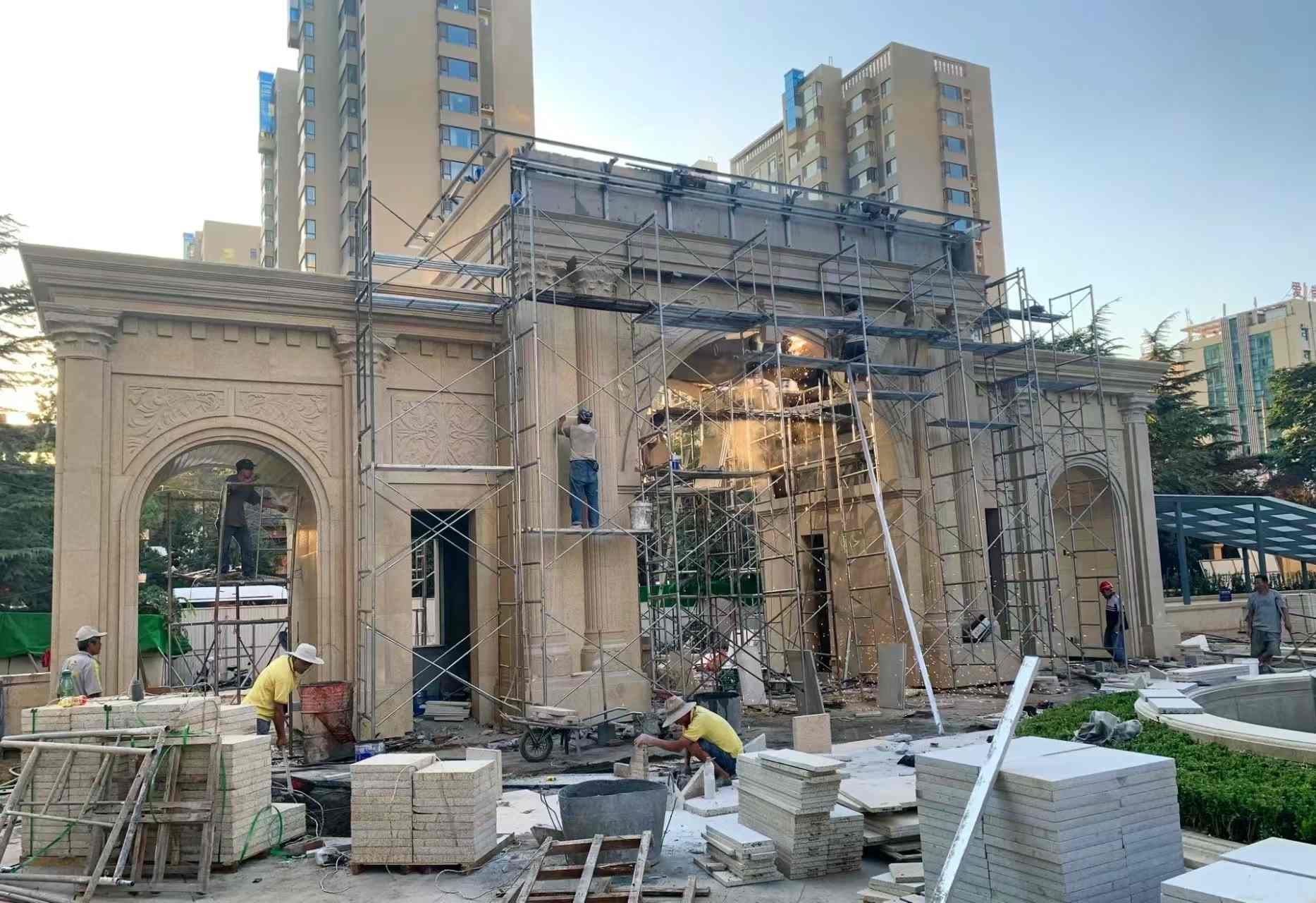 西藏 黄金麻荔枝面花岗岩小区门楼外墙干挂