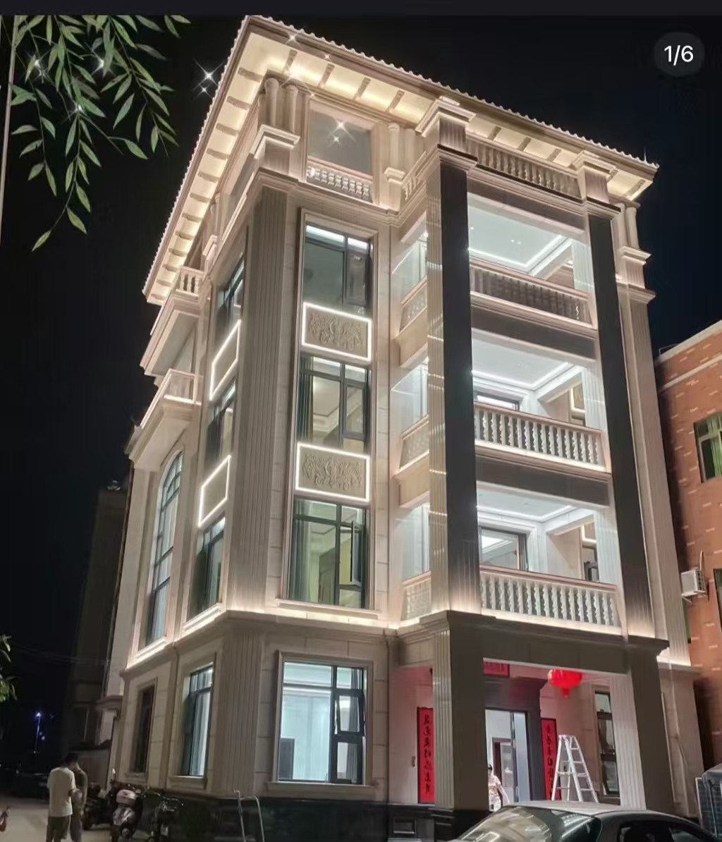 西藏 芝麻白花岗岩别墅外墙夜间效果