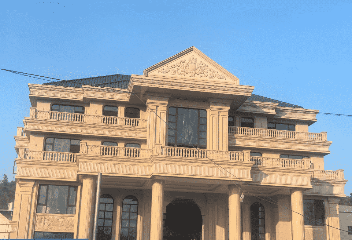 西藏黄金麻别墅外墙干挂石材效果示例