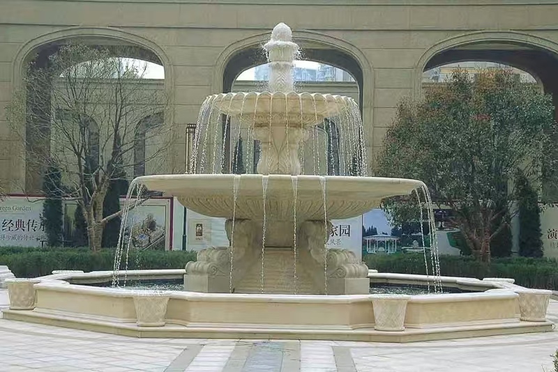 西藏 黄金麻花岗岩异型加工——户外庭院石雕流水喷泉